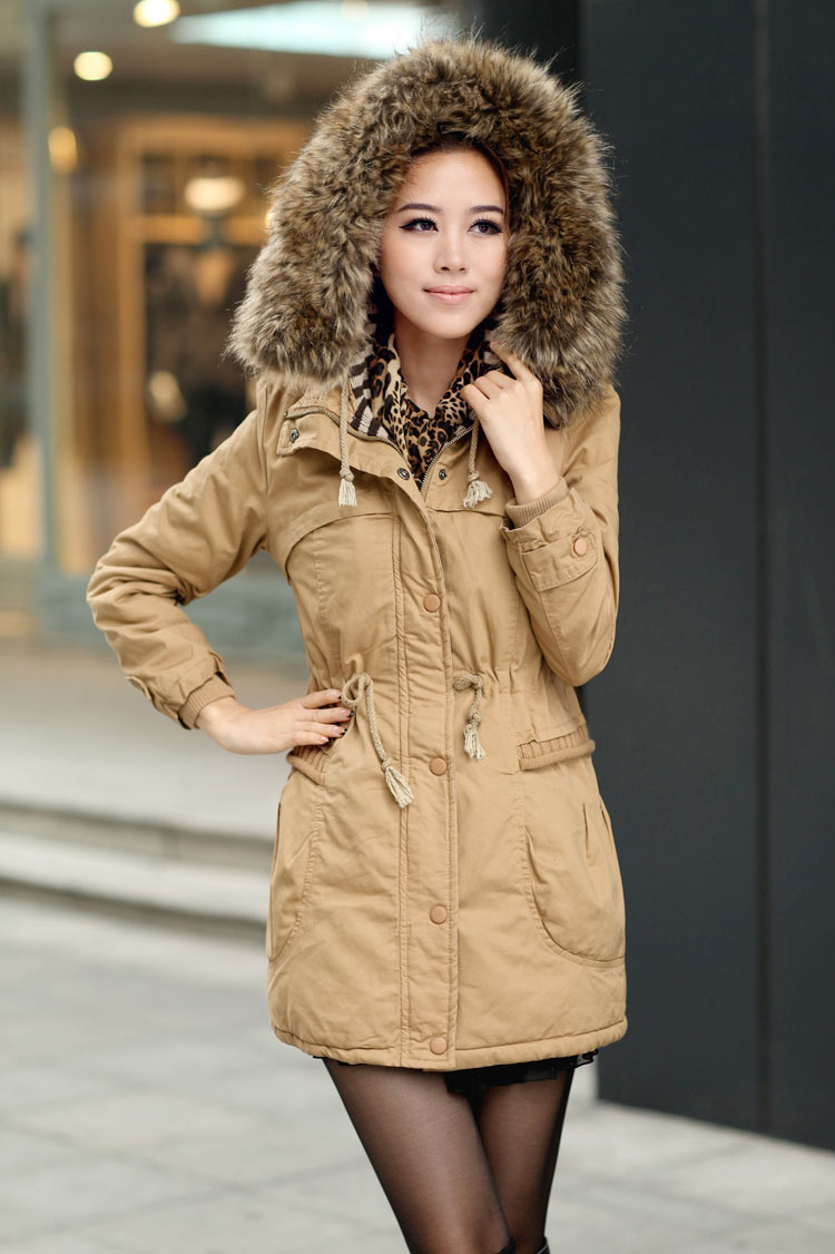 Ochre Womens Winter Coats Faux Fur Lining Parka With Fur Hood on Luulla